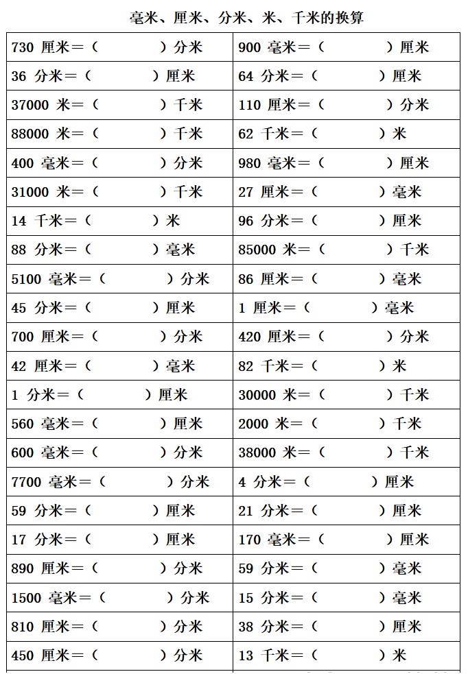 m,cm,mm,nm等单位换算